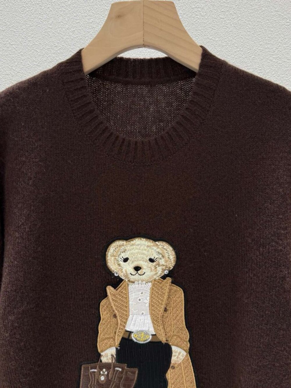 Polo Ralph Lauren Dark Brown Lady Polo Bear Embroidered Crewneck Knit Sweater - Picture 3 of 7